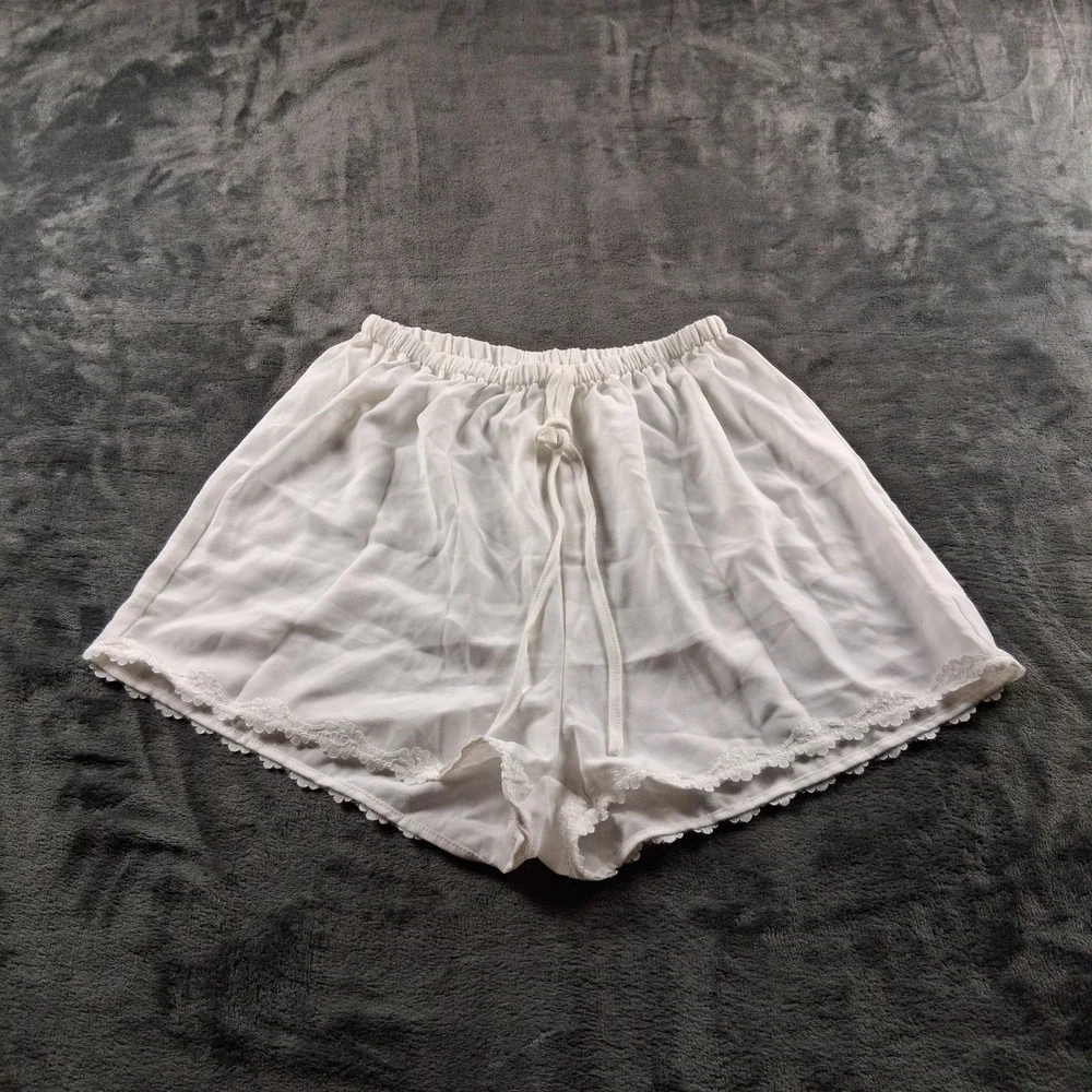 Shein Sleep Shorts Womens Small White Lace Trim Elastic Waist Pajama Bottoms